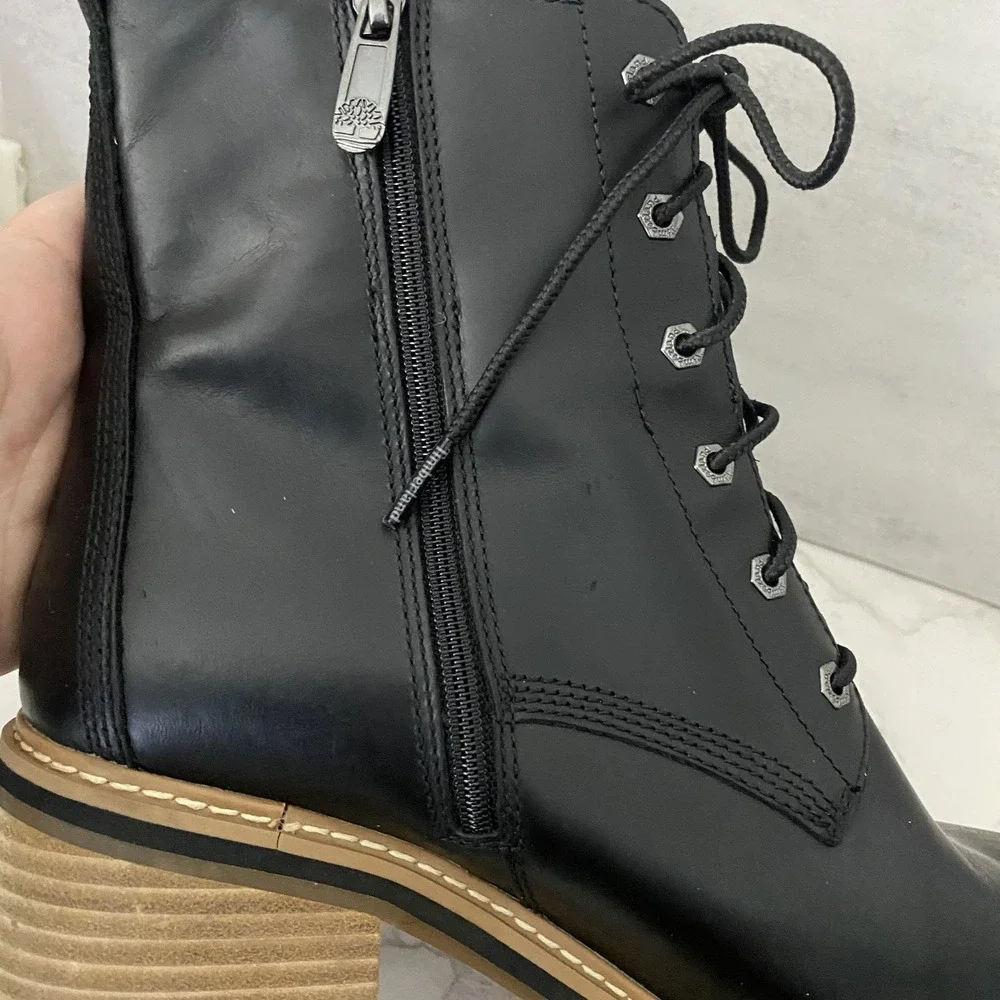 Timberland Sienna High Lace-Up Waterproof Boots Sz 10 Black Leather Heeled - Picture 11 of 15